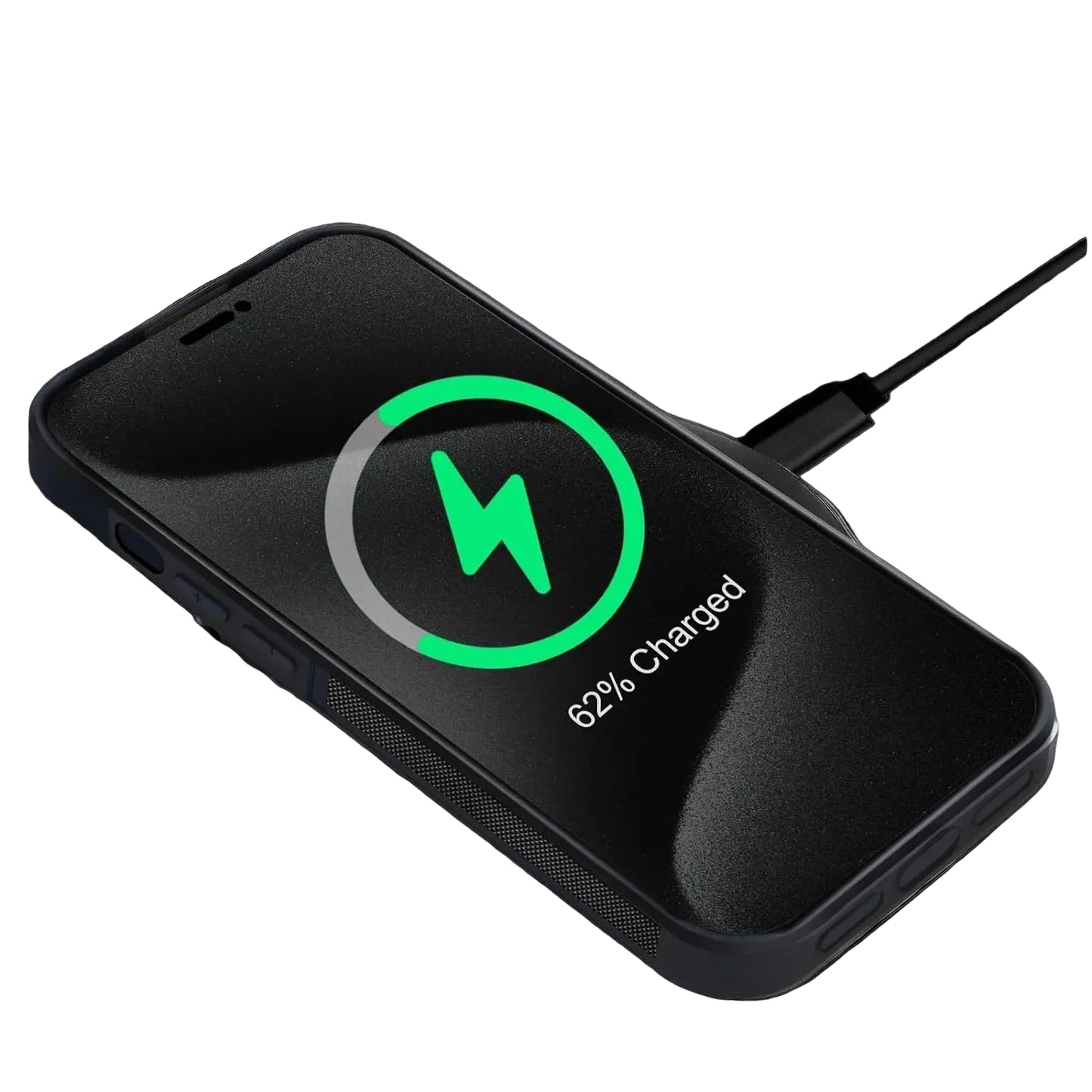 Phone case with wireless charging indicator on a white background