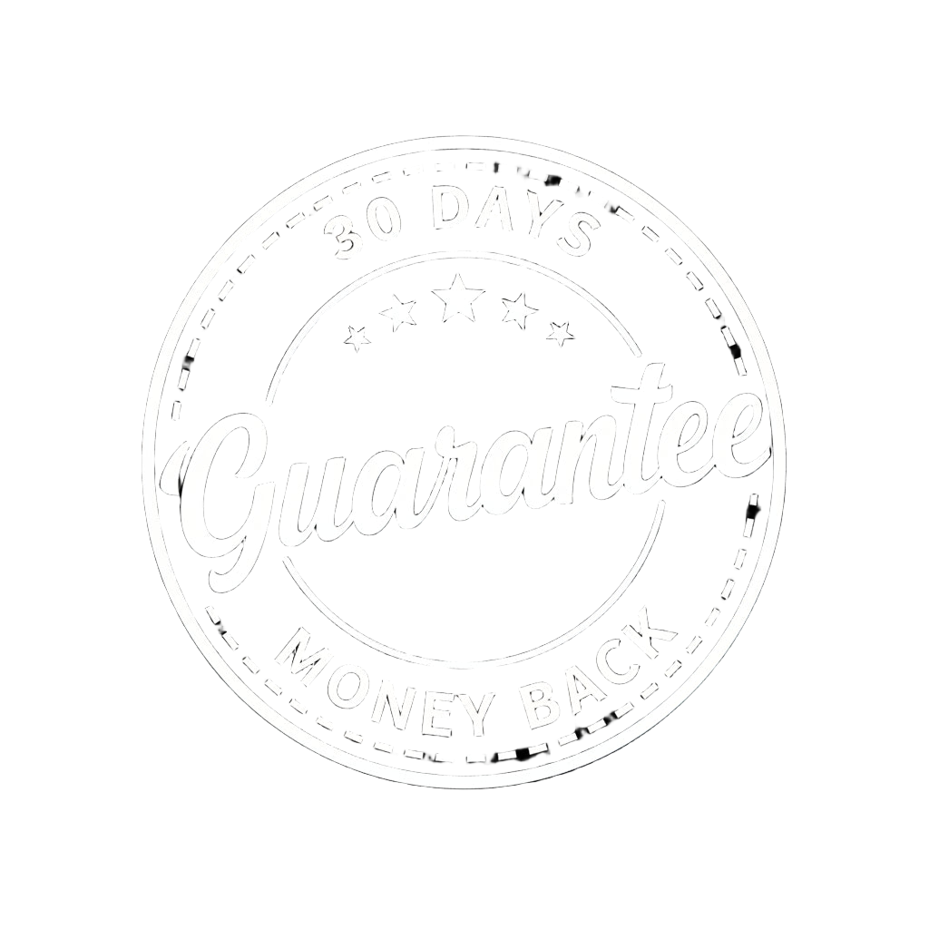 Circular logo with '30 Days Guarantee Money Back' text on a white background